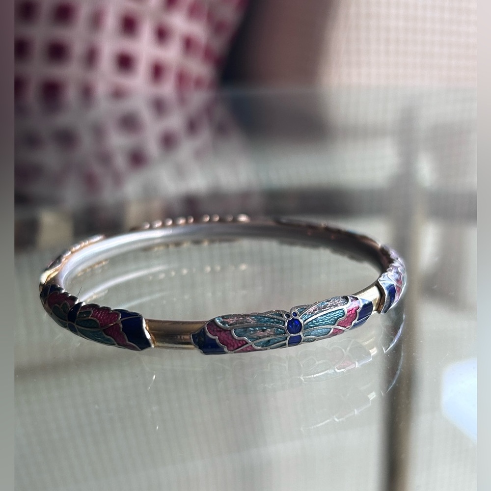 Vintage Cloissone Blue and Gold Butterfly Bangle Bracelet